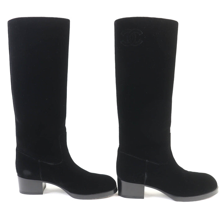 Excellent CHANEL Knee-high boots COCO Mark Velour Round Toe Long Boots 36.5 21A