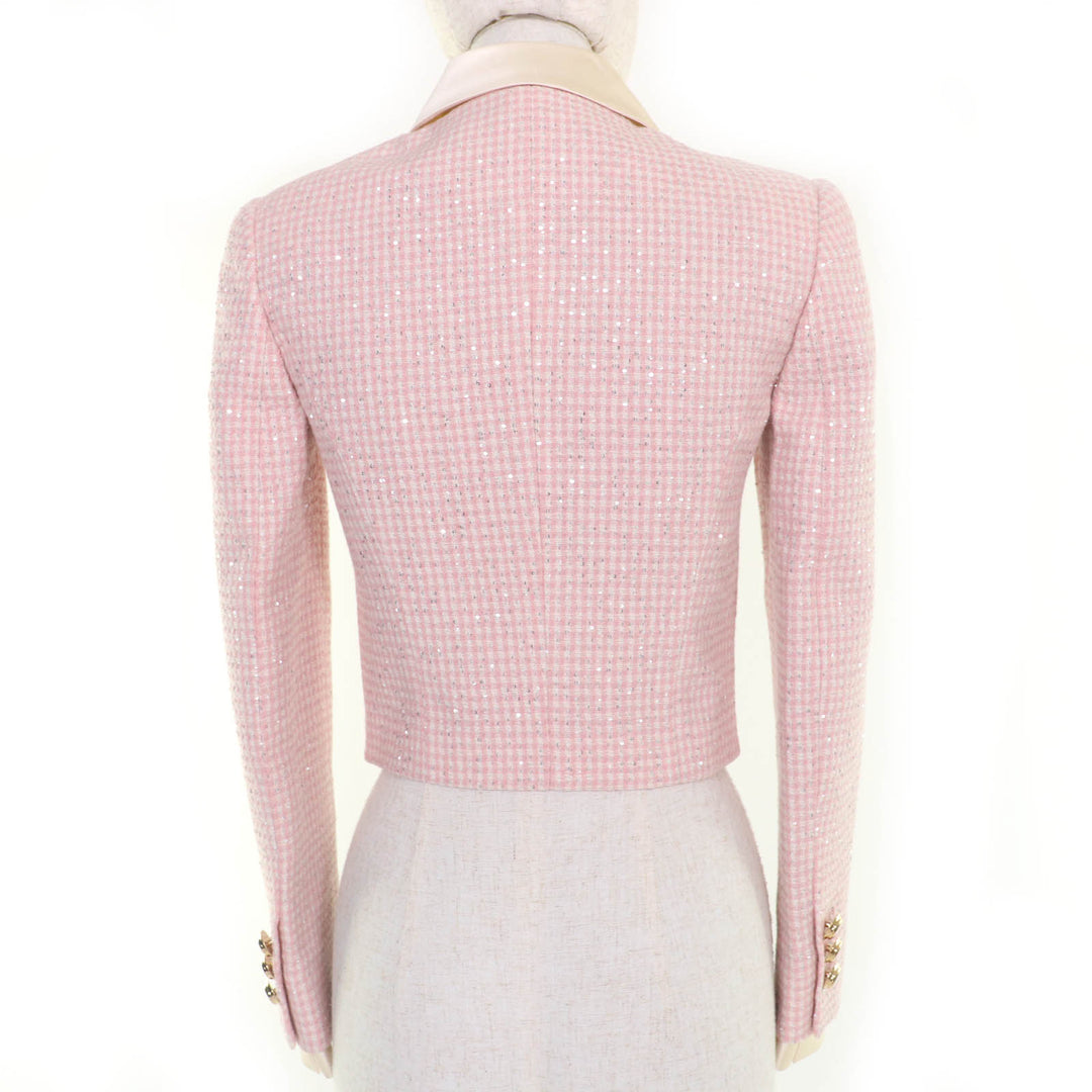 Excellent MIUMIU Jacket Cropped sequined tweed dress pink Virgin wool Women 36 MH1732