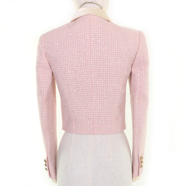 Excellent MIUMIU Jacket Cropped sequined tweed dress pink Virgin Women 36 MH1732