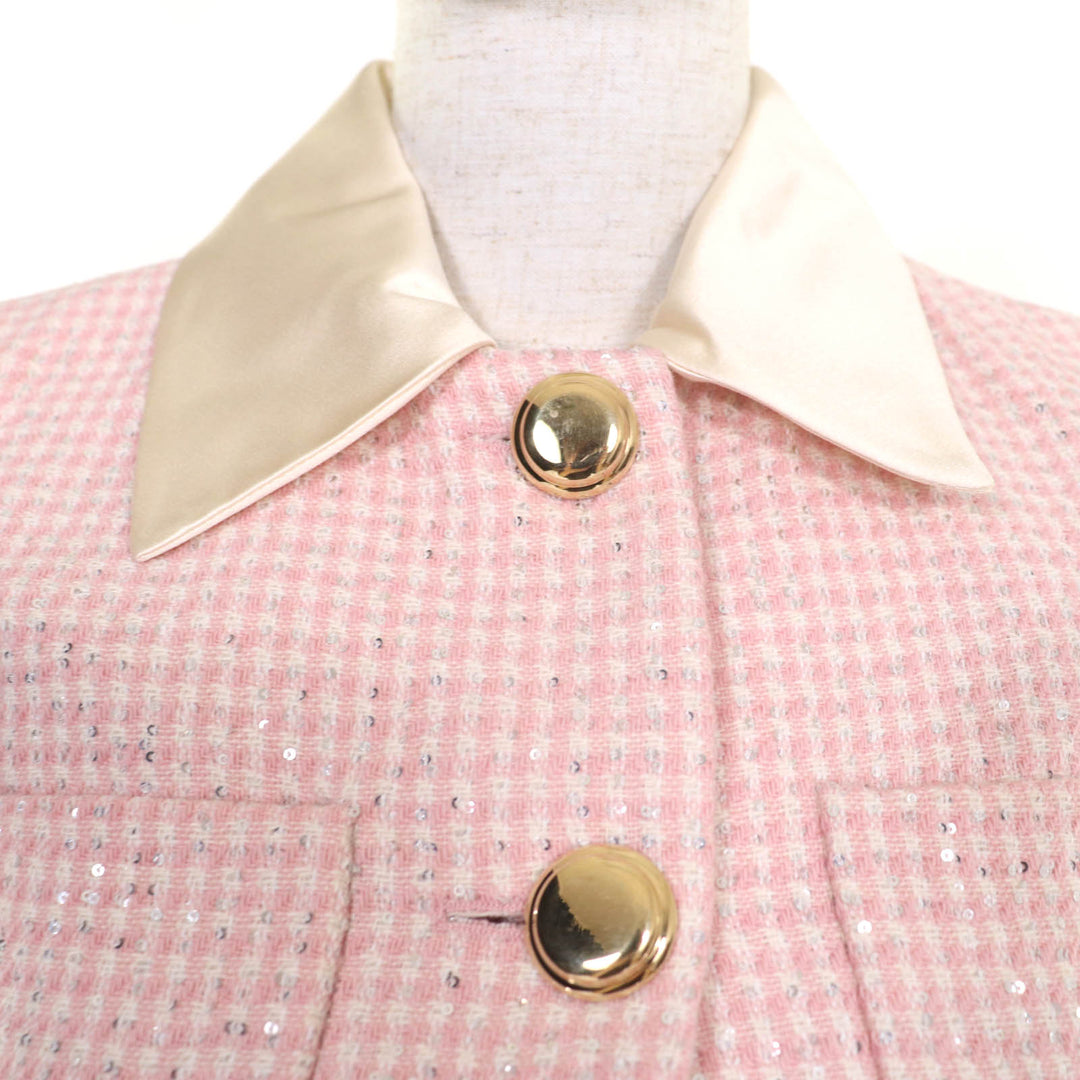 Excellent MIUMIU Jacket Cropped sequined tweed dress pink Virgin wool Women 36 MH1732