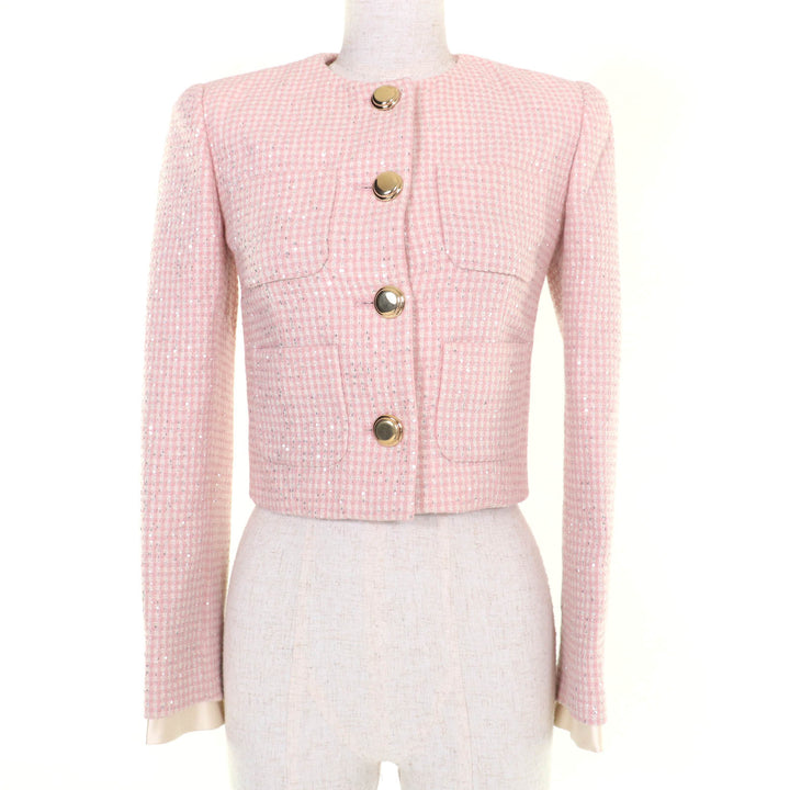 Excellent MIUMIU Jacket Cropped sequined tweed dress pink Virgin Women 36 MH1732