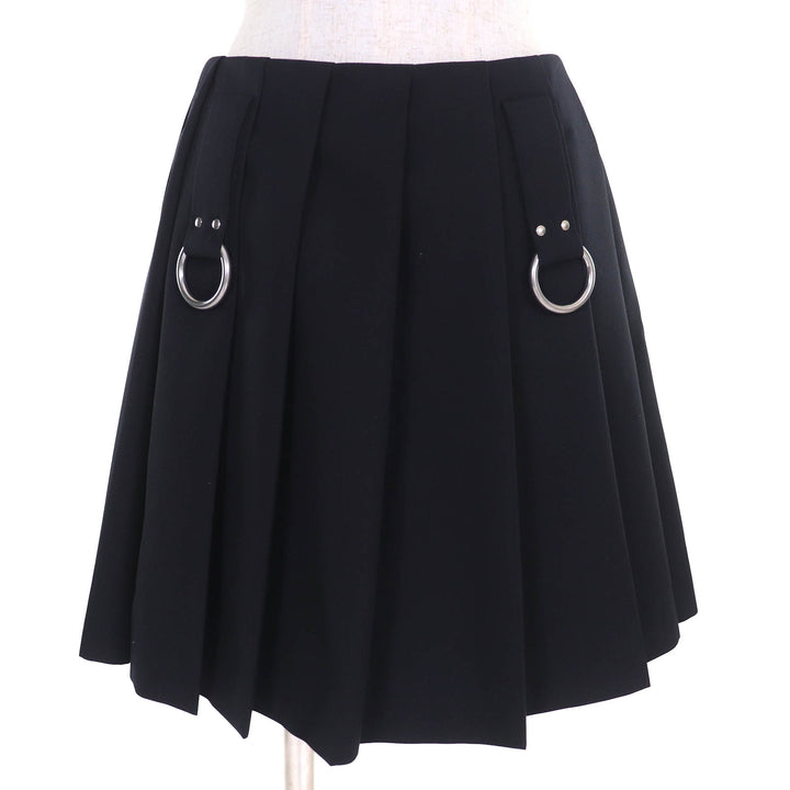 Excellent PRADA Pleated skirt Wool gabardine mini skirt with metal ring and 36