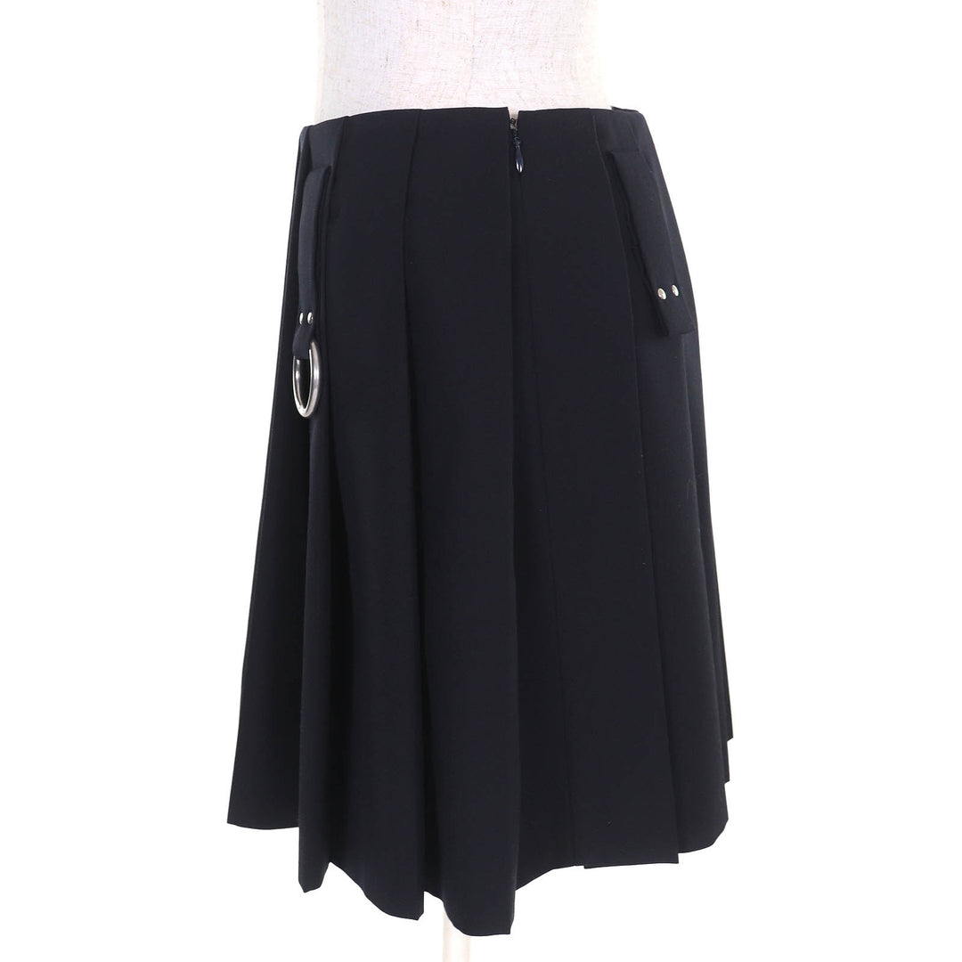 Excellent PRADA Pleated skirt Wool gabardine mini skirt with metal ring and 36