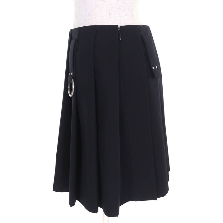 Excellent PRADA Pleated skirt Wool gabardine mini skirt with metal ring and 36