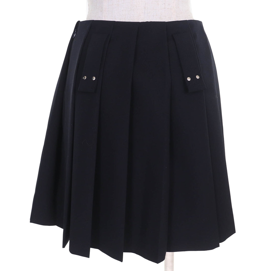 Excellent PRADA Pleated skirt Wool gabardine mini skirt with metal ring and 36