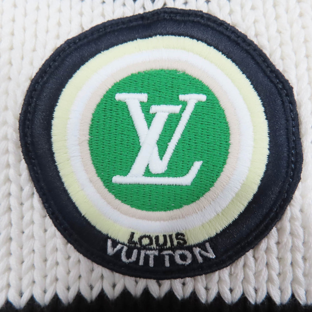 素晴らしい LOUIS VUITTON ワンピース LV ロゴパッチ ストライプニット ブラック ホワイト コットン レディース XS