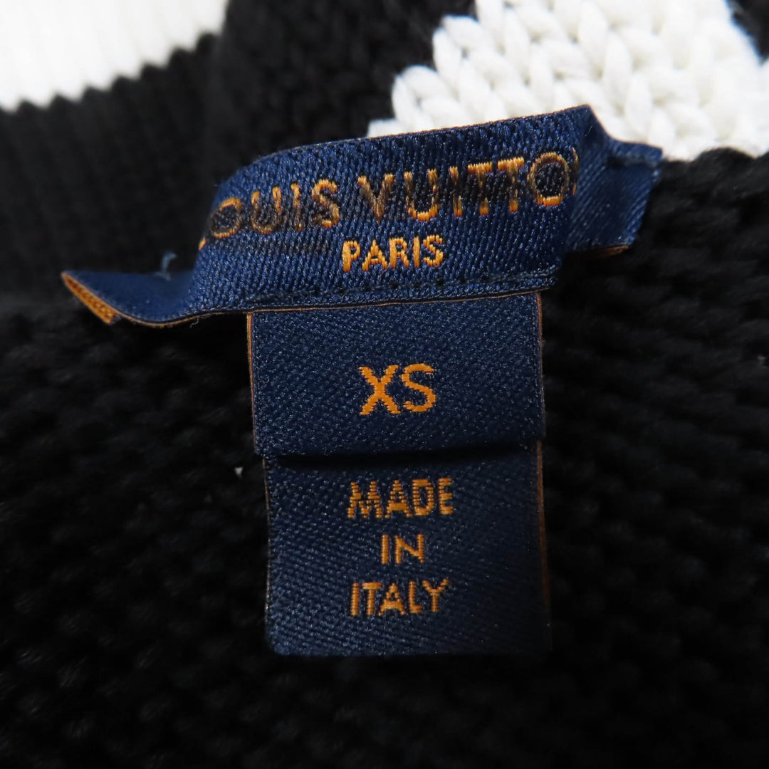 素晴らしい LOUIS VUITTON ワンピース LV ロゴパッチ ストライプニット ブラック ホワイト コットン レディース XS