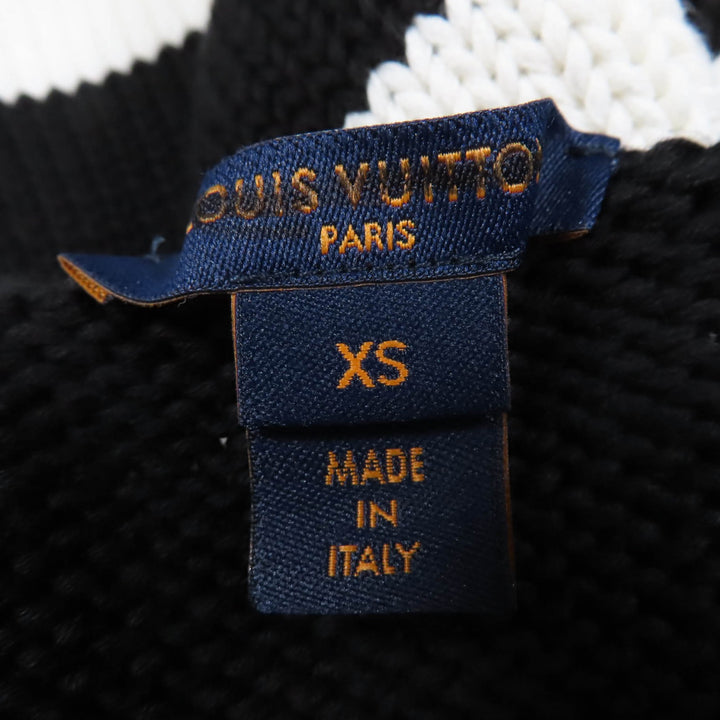 素晴らしい LOUIS VUITTON ワンピース LV ロゴパッチ ストライプニット ブラック ホワイト コットン レディース XS