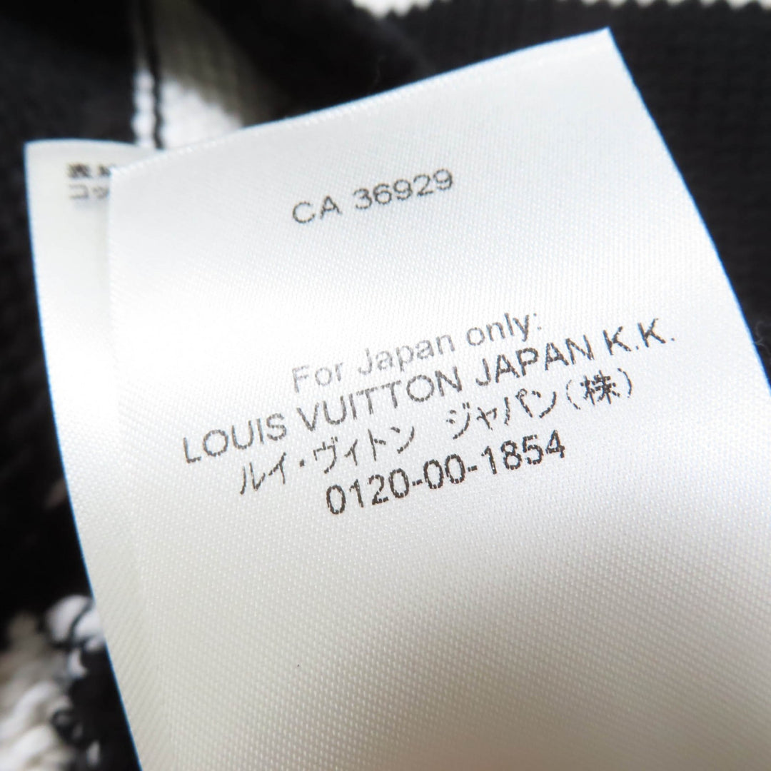 素晴らしい LOUIS VUITTON ワンピース LV ロゴパッチ ストライプニット ブラック ホワイト コットン レディース XS