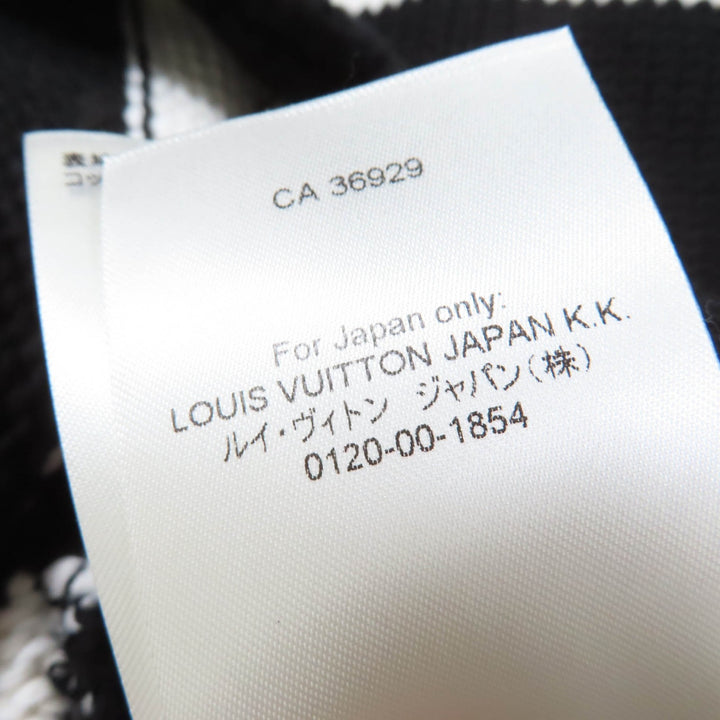 素晴らしい LOUIS VUITTON ワンピース LV ロゴパッチ ストライプニット ブラック ホワイト コットン レディース XS