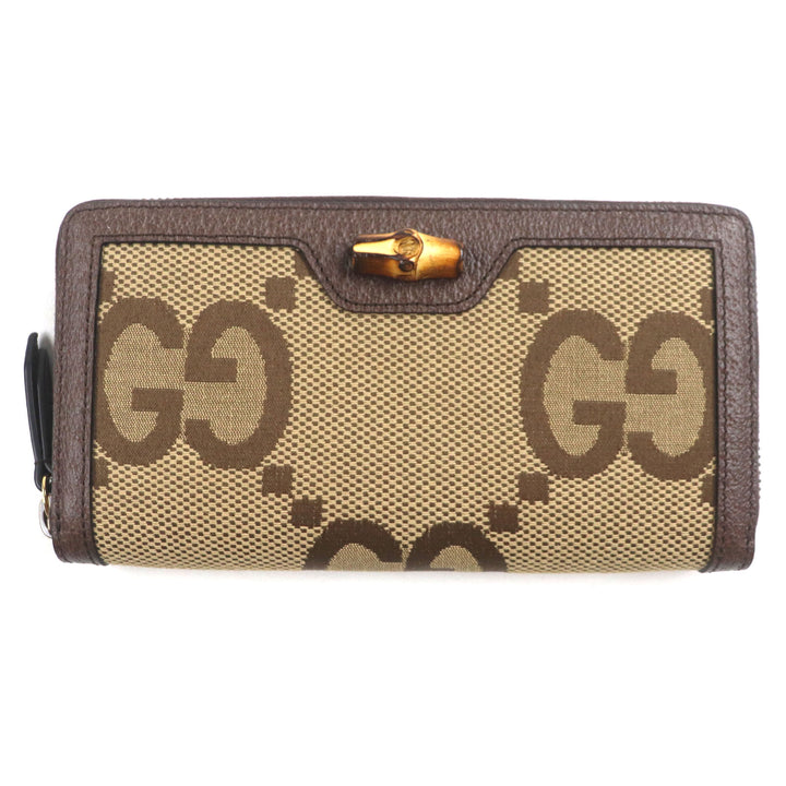 優れたグッチ財布 バンブージャンボGGベージュブラウンキャンバスメンズ658634