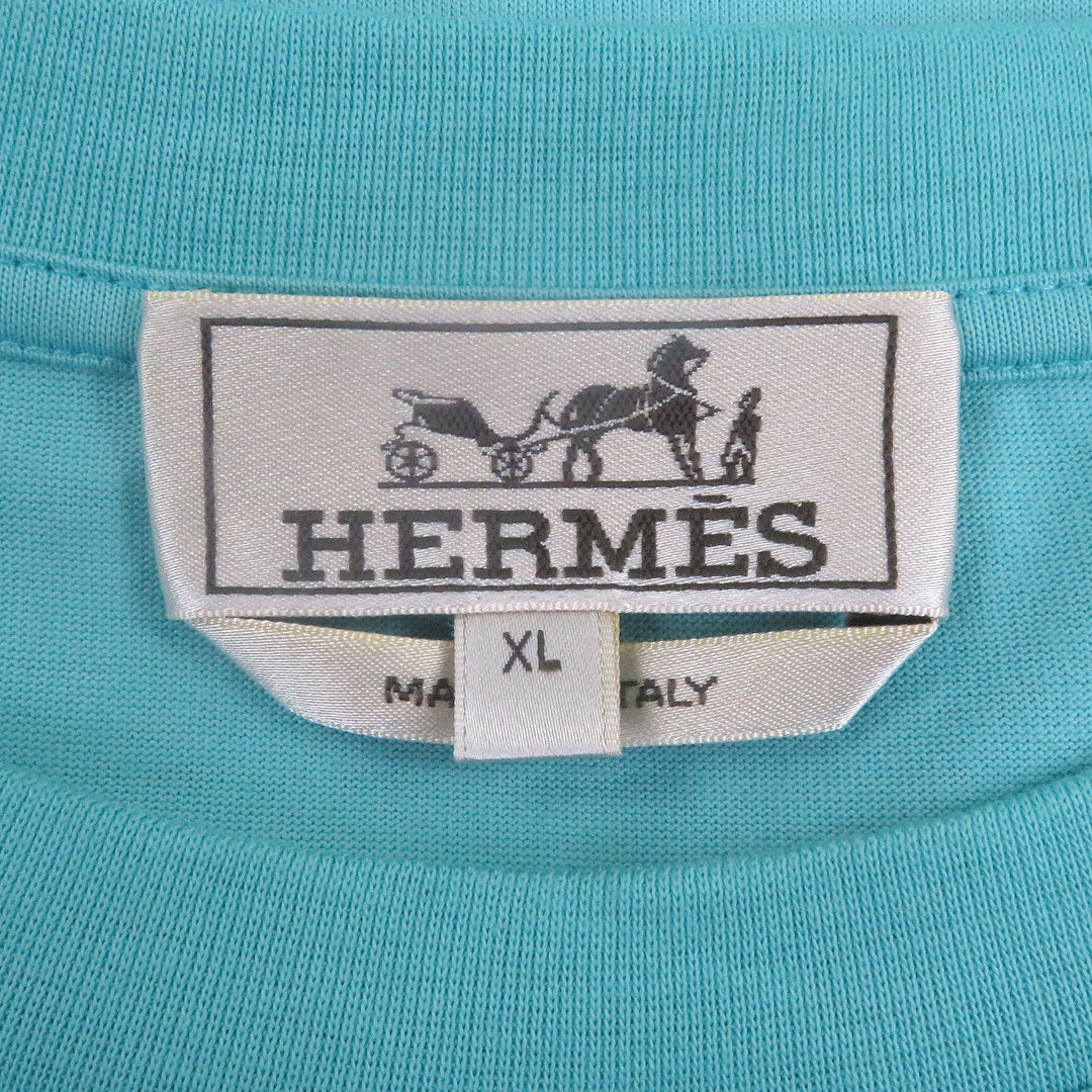 素晴らしいHERMES半袖TシャツChevaux en symmetry Tシャツライトブルー