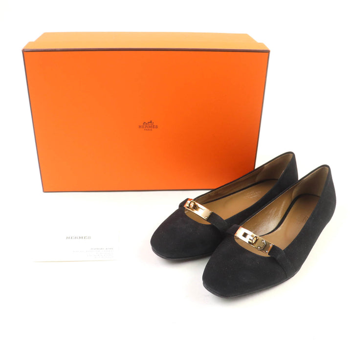 HERMES パンプス ビルバオ ケリー バックル ブラック スエードレザー レディース 35.5
