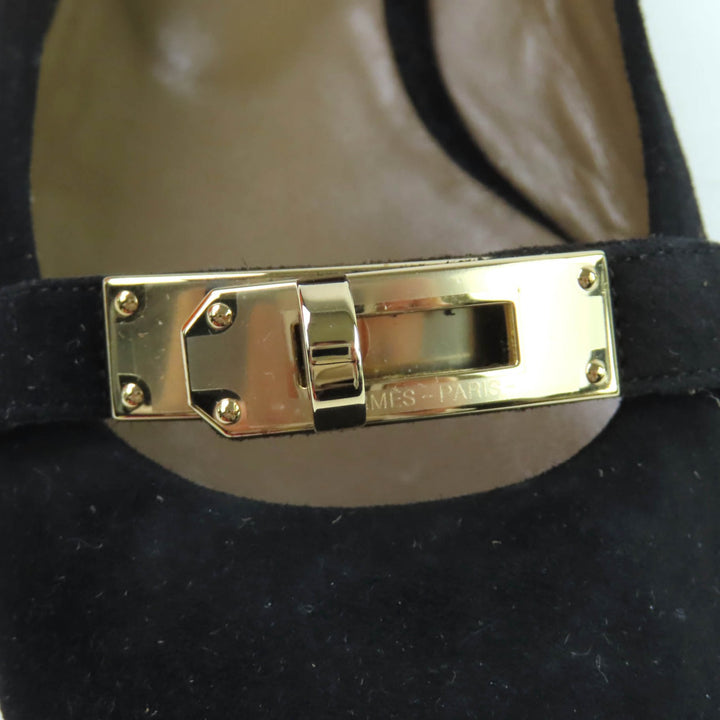HERMES パンプス ビルバオ ケリー バックル ブラック スエードレザー レディース 35.5