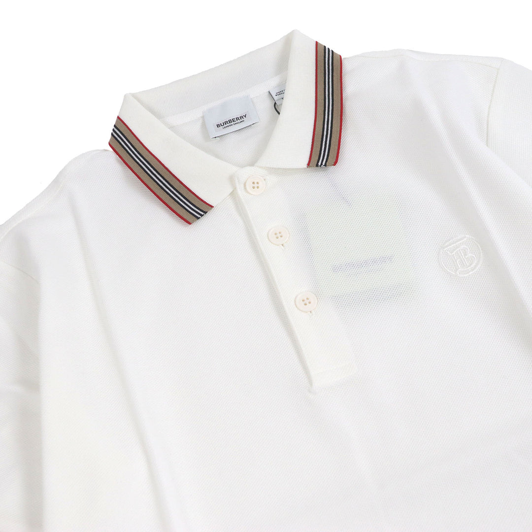 新品BURBERRY 半袖ポロシャツ TBロゴ刺繍 ホワイト コットン メンズ XS 8056225