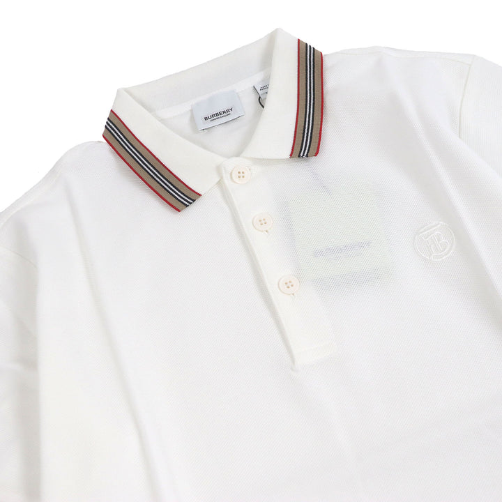 新品BURBERRY 半袖ポロシャツ TBロゴ刺繍 ホワイト コットン メンズ XS 8056225