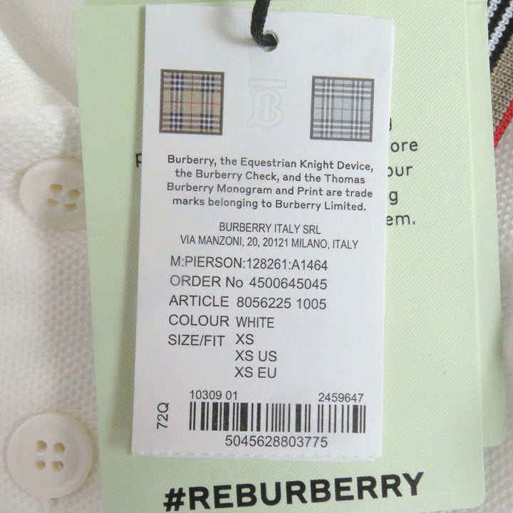 新品BURBERRY 半袖ポロシャツ TBロゴ刺繍 ホワイト コットン メンズ XS 8056225