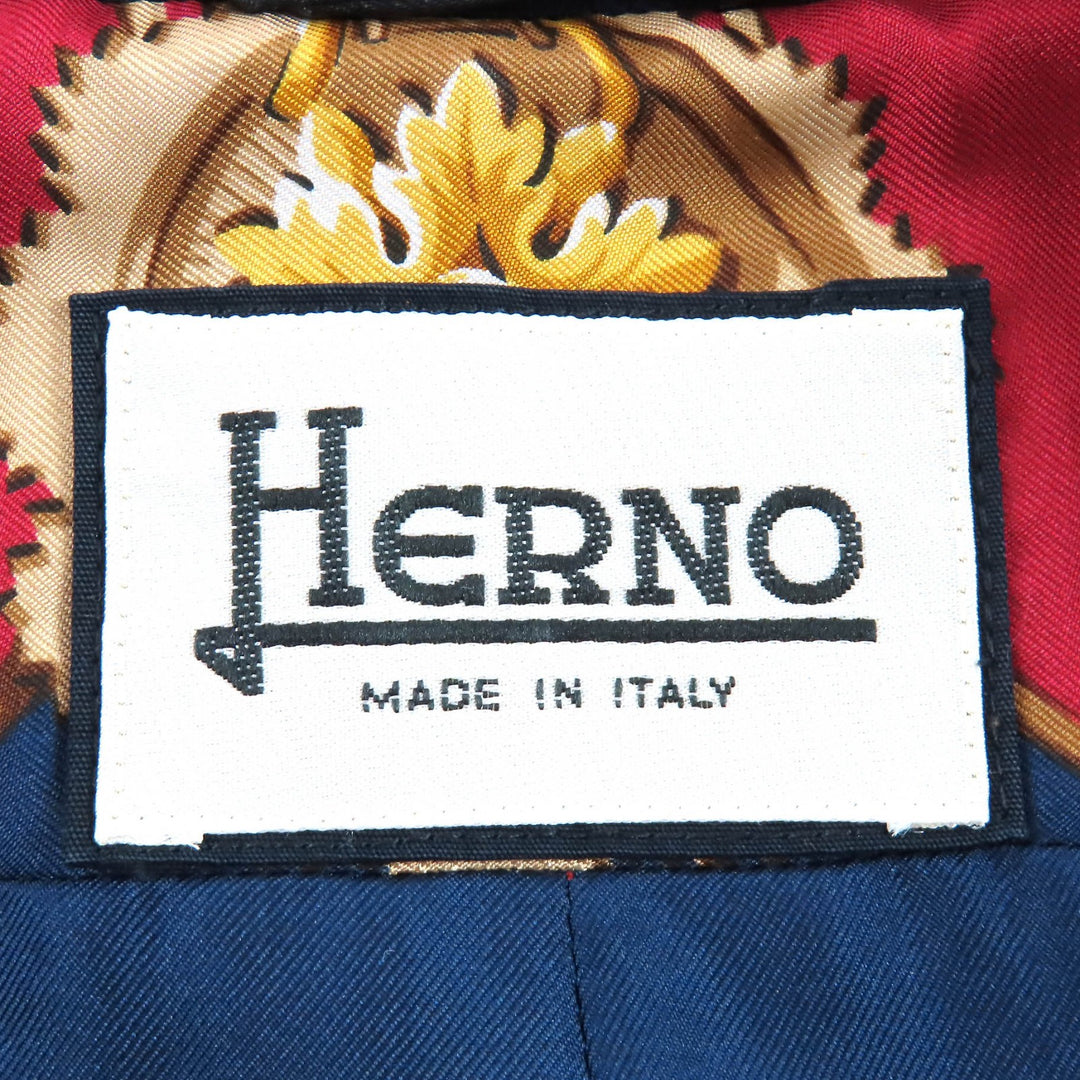 Great Herno coat Lining Scarf Pattern Single Long Navy wool Women 40