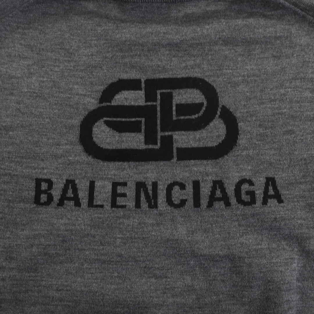 素晴らしい BALENCIAGA ニット バックロゴ クルーネック 長袖 グレー ウール レディース XS