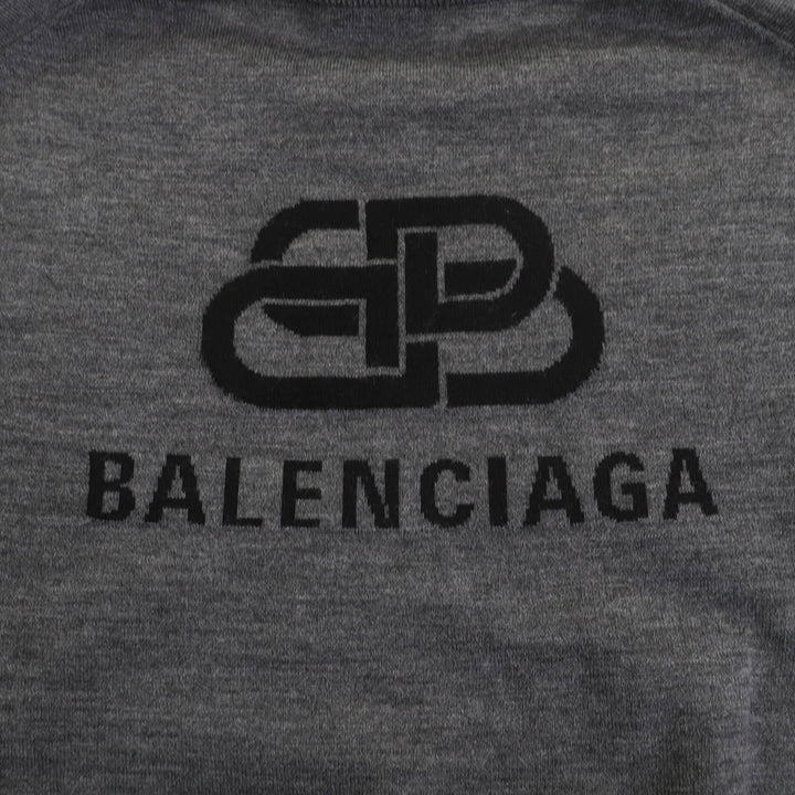 素晴らしい BALENCIAGA ニット バックロゴ クルーネック 長袖 グレー ウール レディース XS