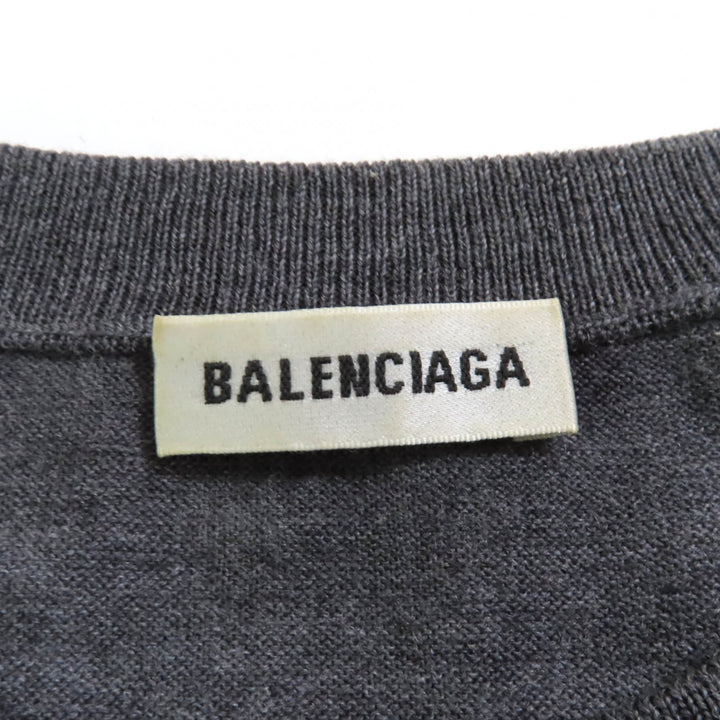 素晴らしい BALENCIAGA ニット バックロゴ クルーネック 長袖 グレー ウール レディース XS