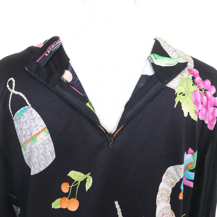 Great LEONARD FASHION Tunic Floral print see-through sleeve dress black cotton