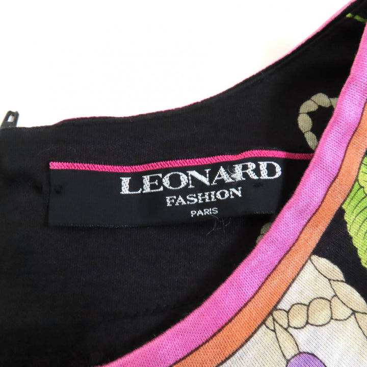 素晴らしいLEONARD FASHIONチュニック花柄シースルースリーブドレスブラックコットンレディースL