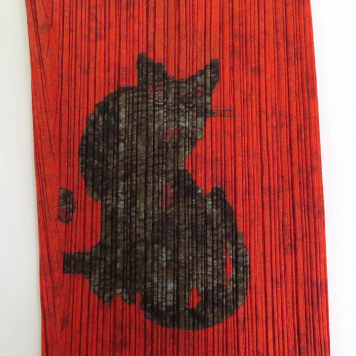 Great PLEATS PLEASE Pants Tiger Cat Folk Painting Orange Women 4 PP83-JF745