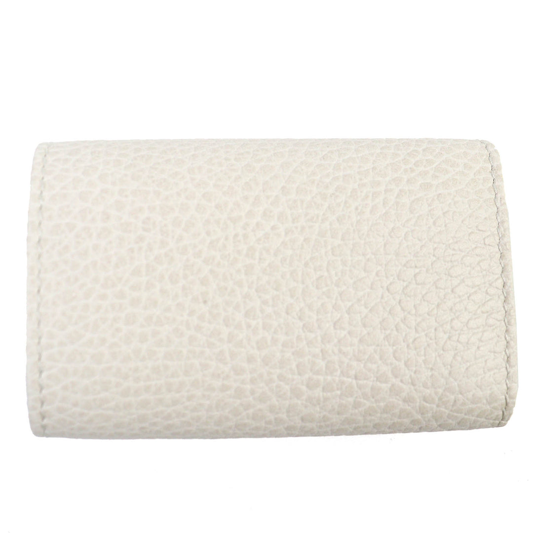 Excellent GUCCI Key holder Double G 6-Key Hook Light beige leather Women 456118
