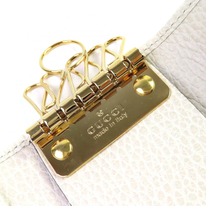 Excellent GUCCI Key holder Double G 6-Key Hook Light beige leather Women 456118
