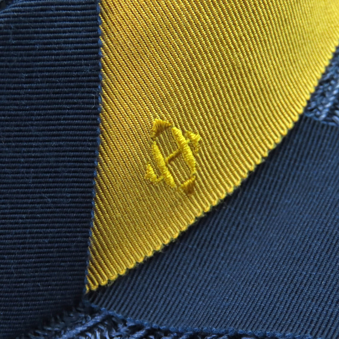 Excellent HERMES hat H logo embroidered ribbon straw hat Navy Yellow Hemp Women