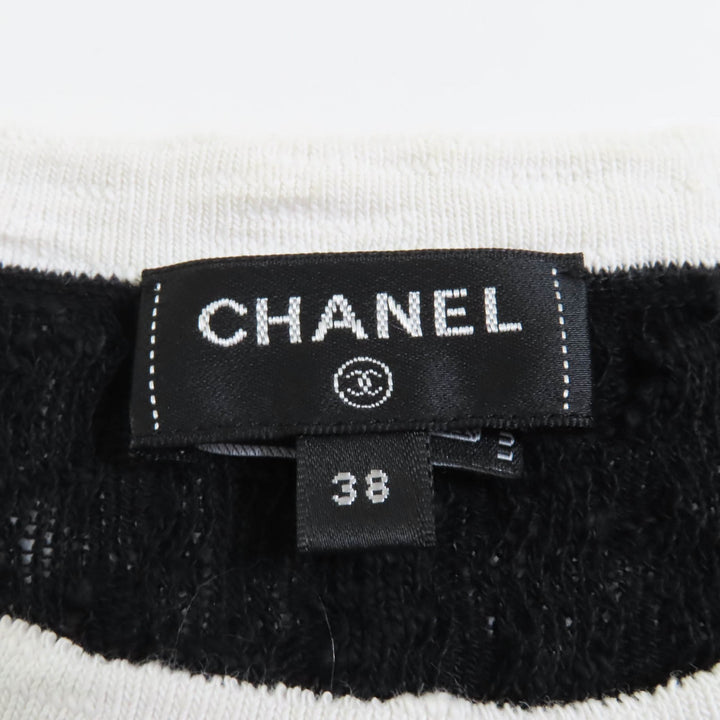 素晴らしいCHANELニットブラックホワイトコットンレディース38 P72076