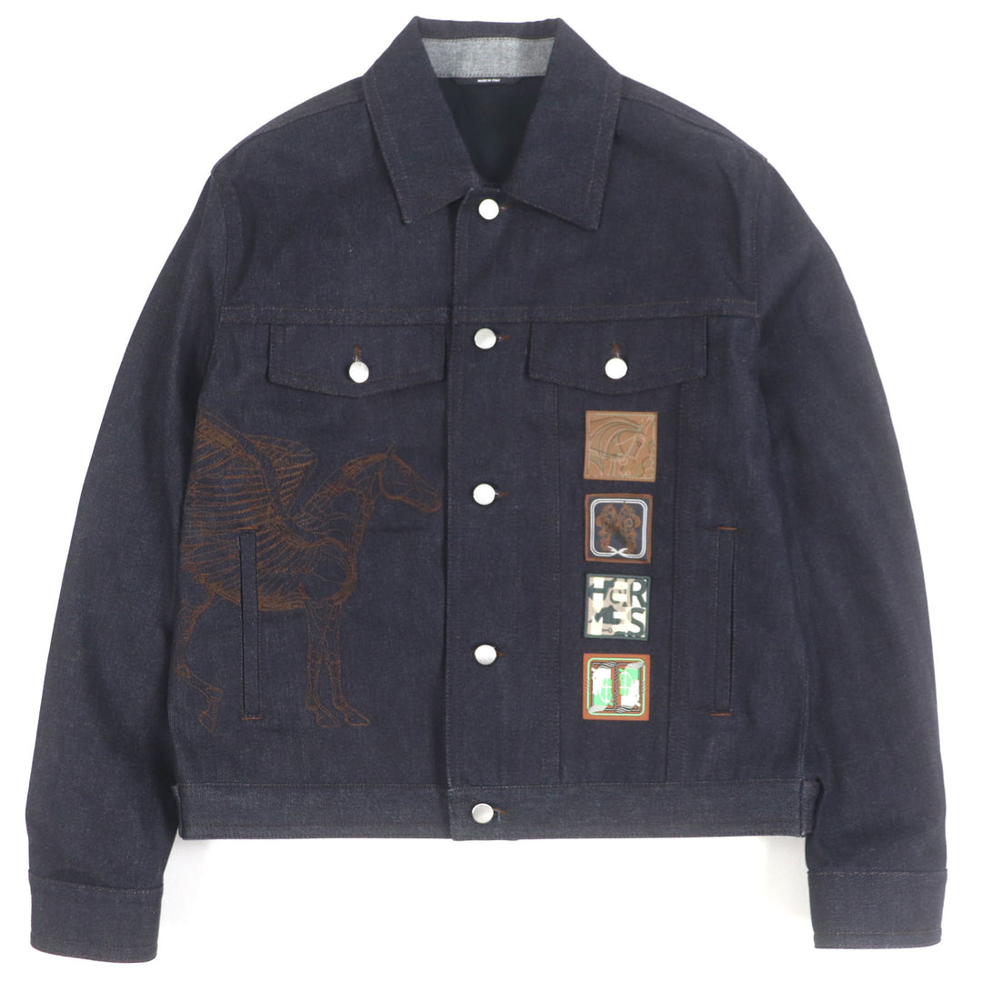 HERMES Denim Jacket Ancon au Carre Indigo cotton mens 52