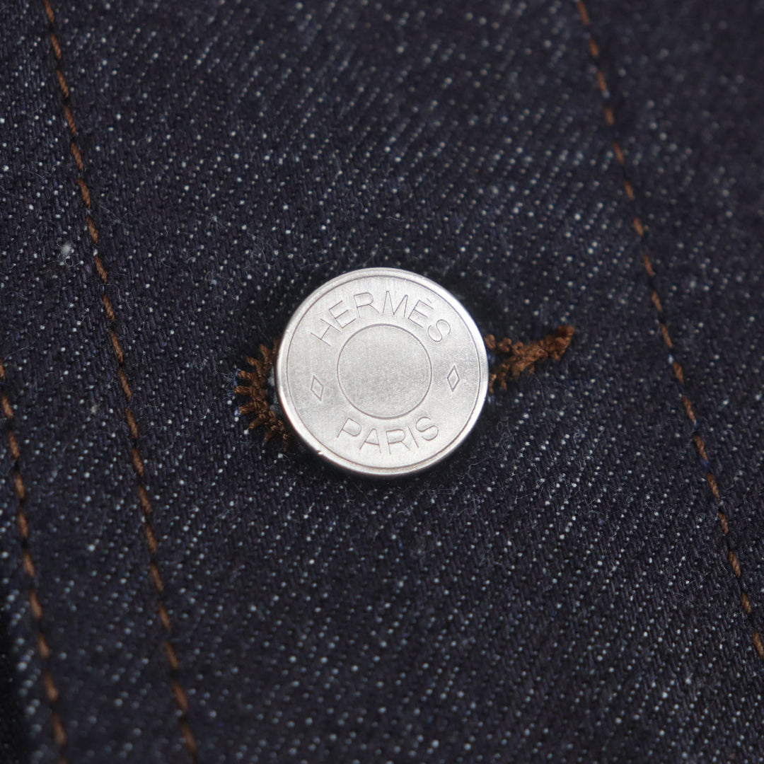 HERMES Denim Jacket Ancon au Carre Indigo cotton mens 52