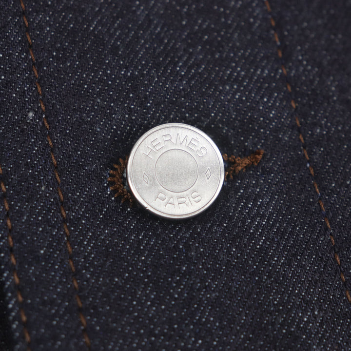 HERMES Denim Jacket Ancon au Carre Indigo cotton mens 52