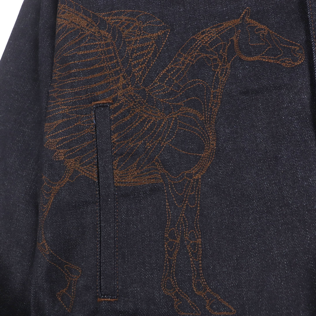 HERMES Denim Jacket Ancon au Carre Indigo cotton mens 52