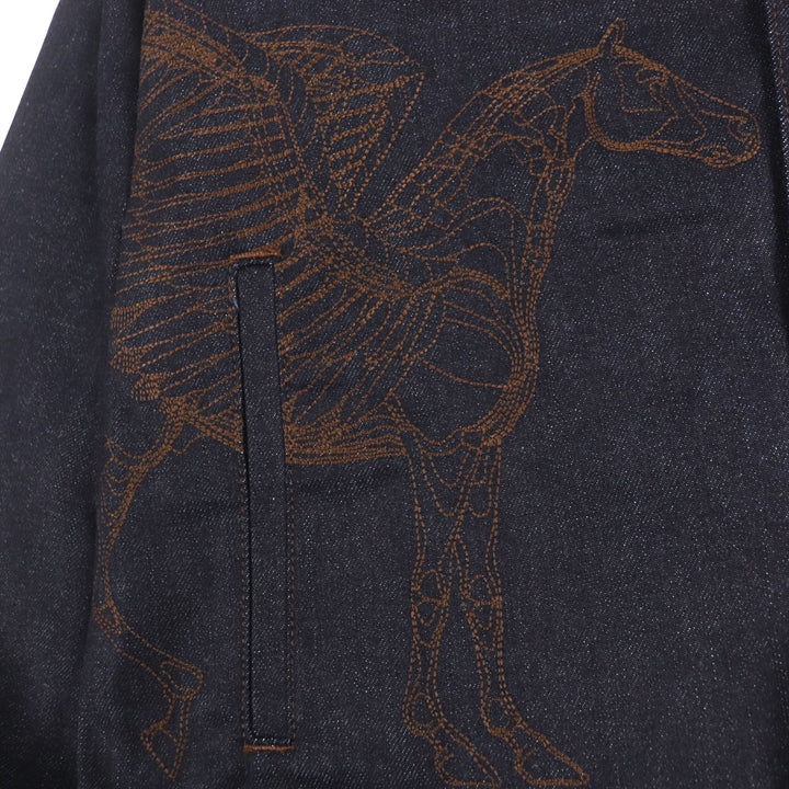 HERMES Denim Jacket Ancon au Carre Indigo cotton mens 52