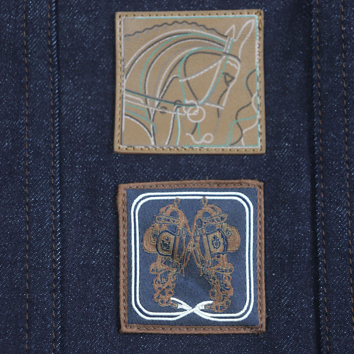 HERMES Denim Jacket Ancon au Carre Indigo cotton mens 52
