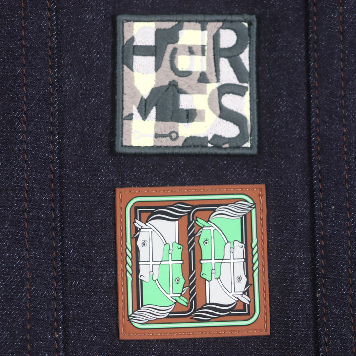 HERMES Denim Jacket Ancon au Carre Indigo cotton mens 52