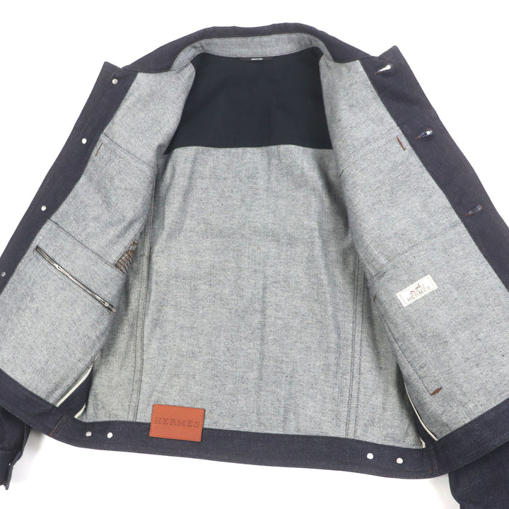 HERMES Denim Jacket Ancon au Carre Indigo cotton mens 52
