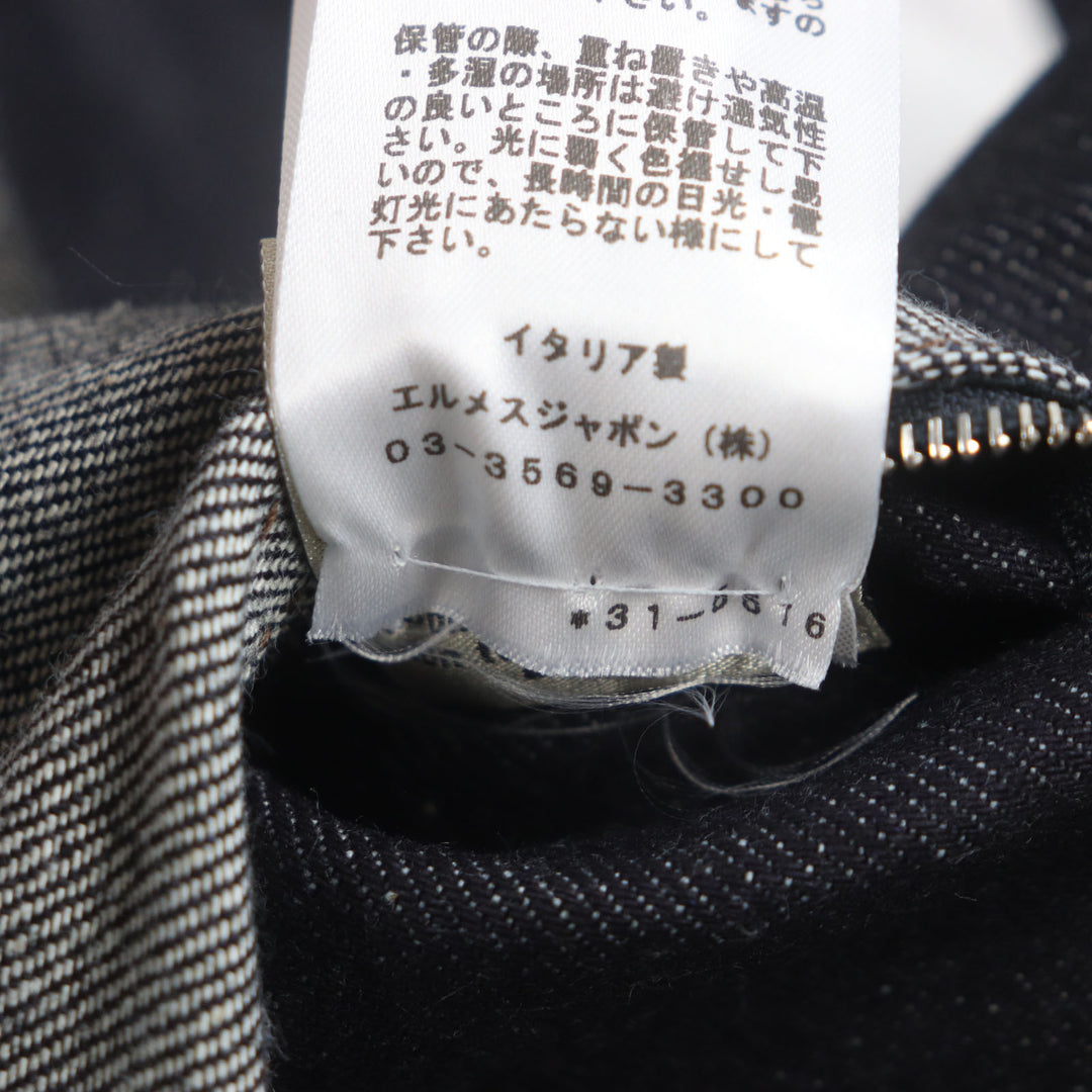 HERMES Denim Jacket Ancon au Carre Indigo cotton mens 52