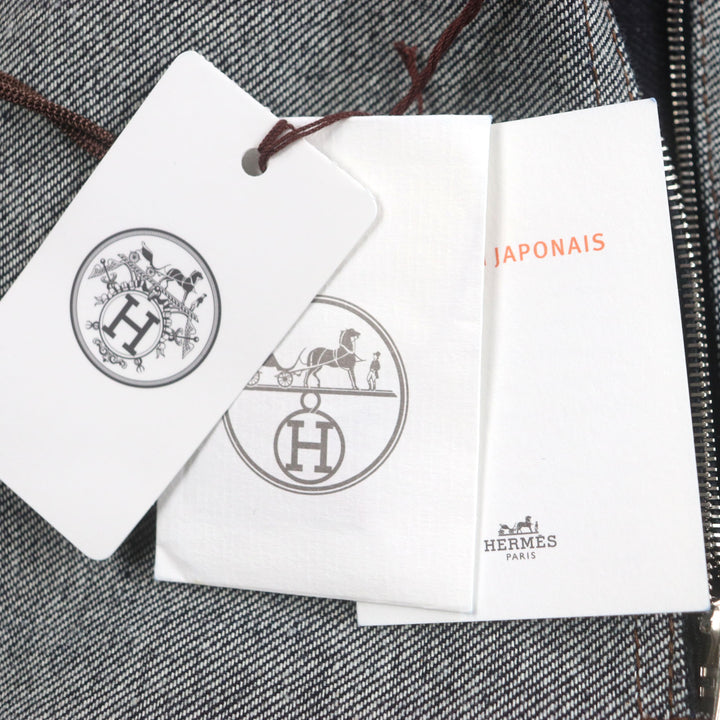 HERMES Denim Jacket Ancon au Carre Indigo cotton mens 52