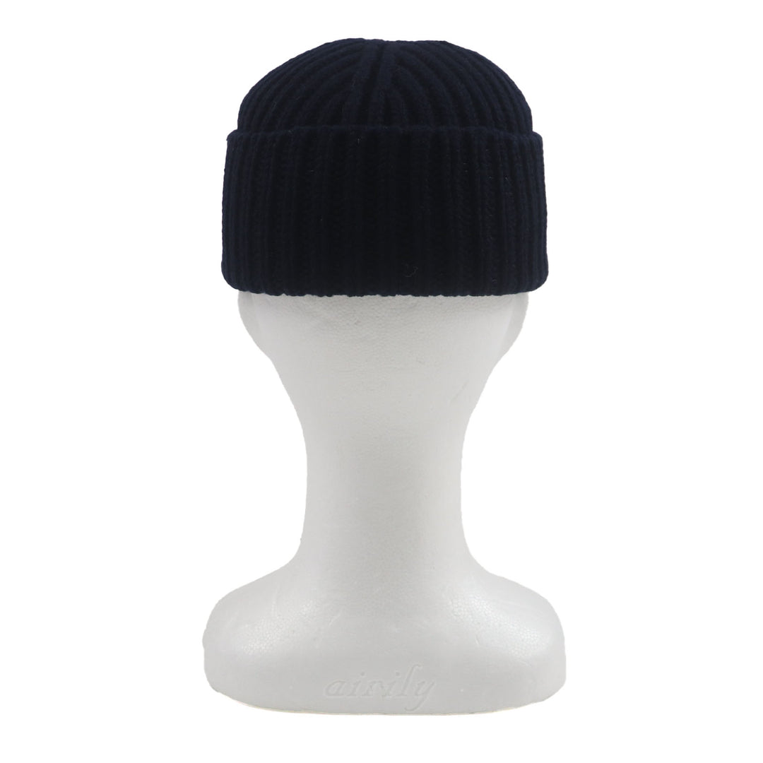 Great GUCCI Knit cap Hat with logo patch Navy wool mens M 759059