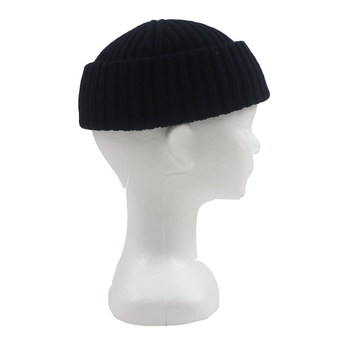 Great GUCCI Knit cap Hat with logo patch Navy wool mens M 759059