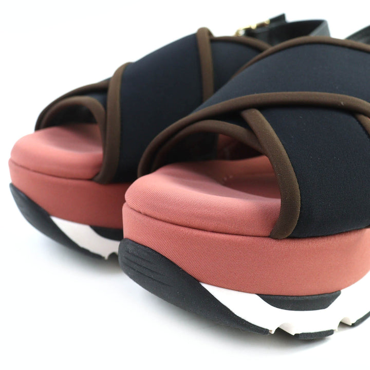 素晴らしい MARNI サンダル レザー クロスストラップ プラットフォームソール ブラック ピンク l37 SAMA002708
