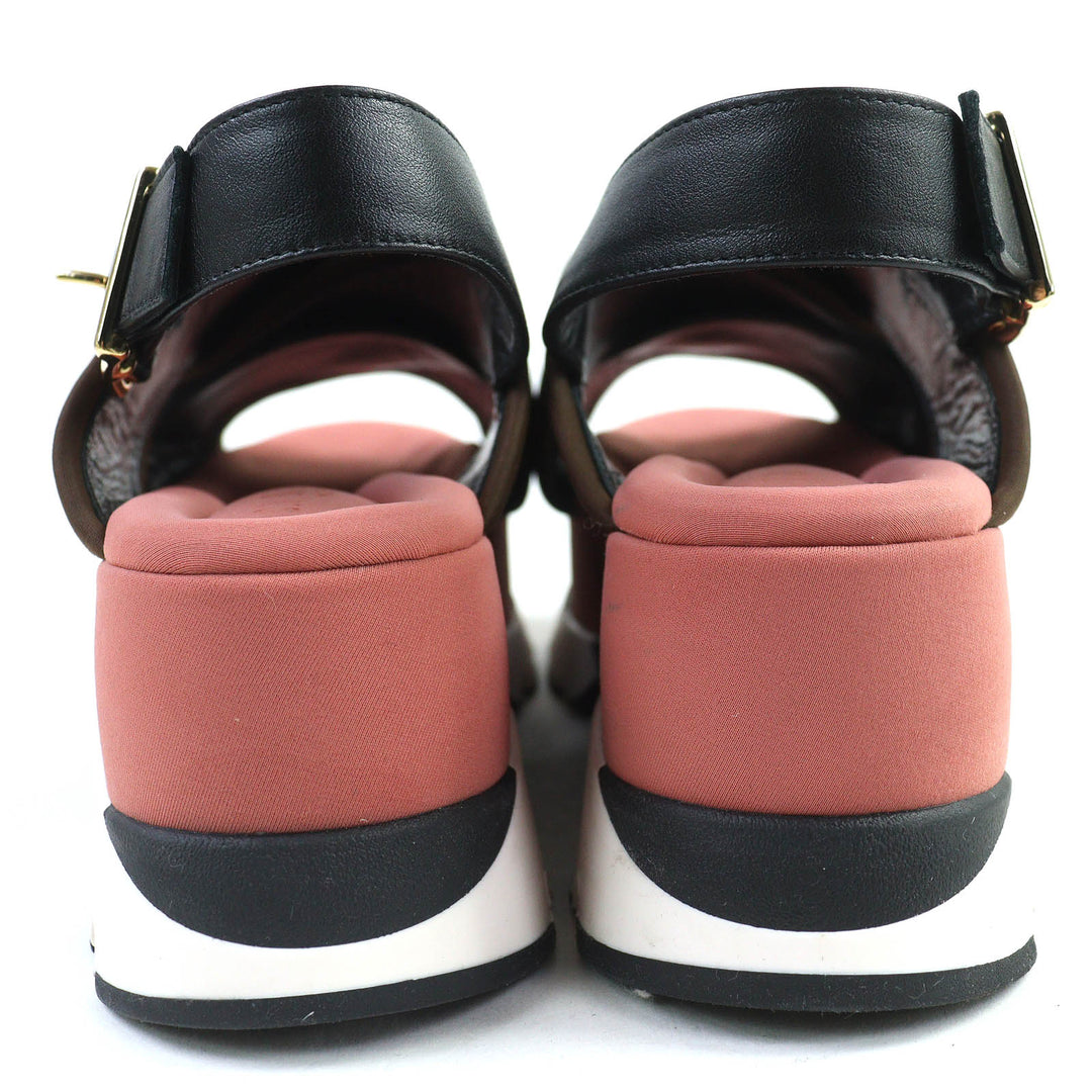 素晴らしい MARNI サンダル レザー クロスストラップ プラットフォームソール ブラック ピンク l37 SAMA002708