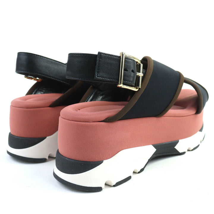 素晴らしい MARNI サンダル レザー クロスストラップ プラットフォームソール ブラック ピンク l37 SAMA002708