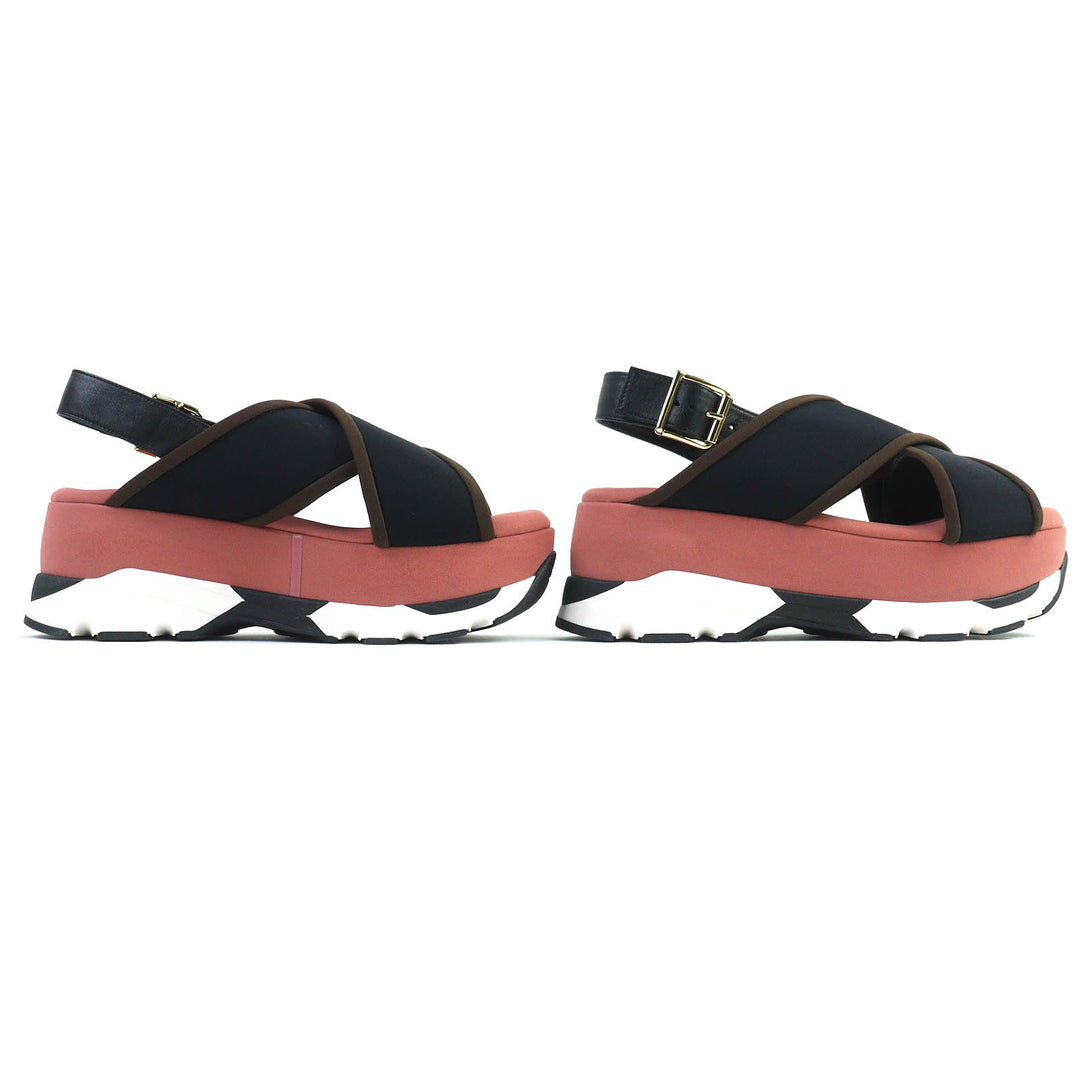 Excellent MARNI Sandals Leather cross strap platform sole Black pink l37
