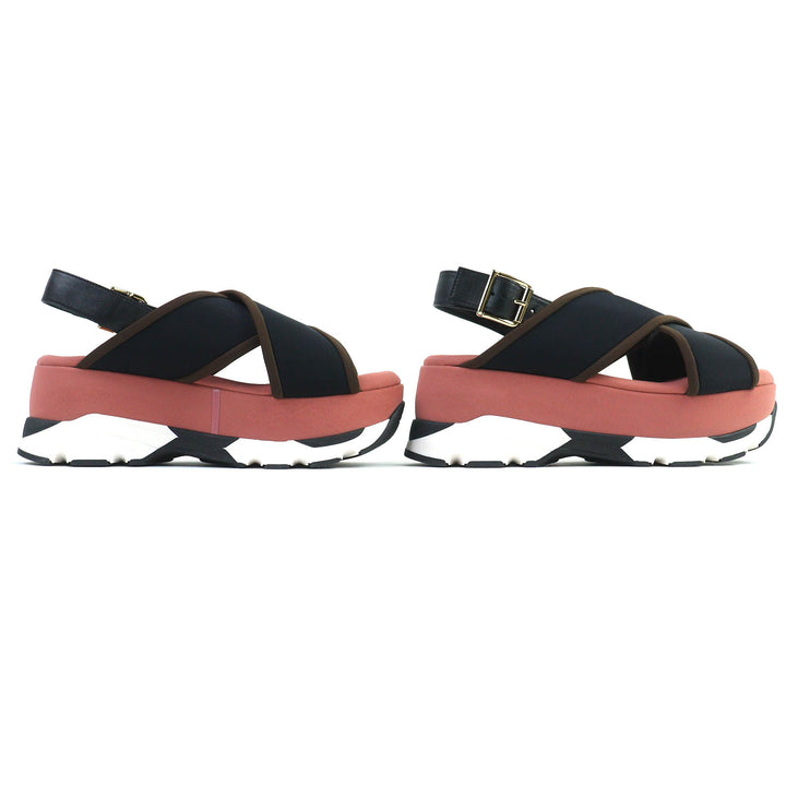 Excellent MARNI Sandals Leather cross strap platform sole Black pink l37