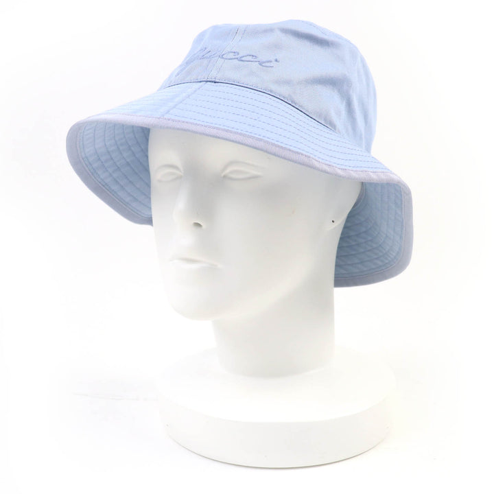 Pristine GUCCI hat Embroidered logo bucket hat Light blue cotton Women S 782733